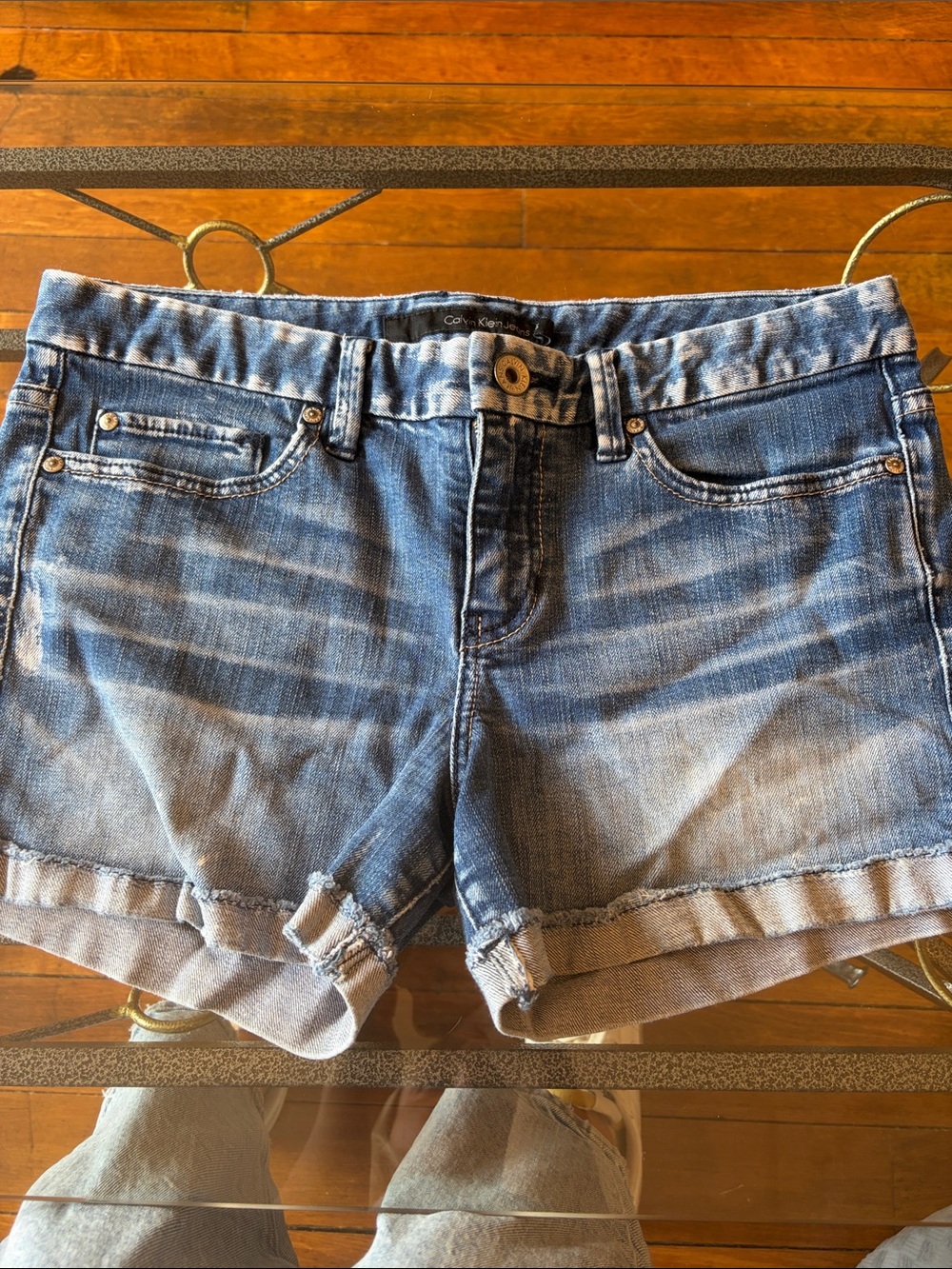 Calvin Klein Women's Faded Blue Denim Cuffed Shorts